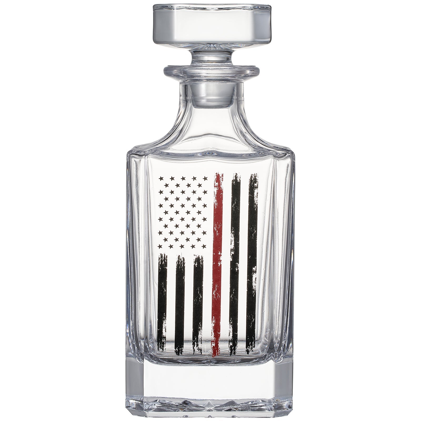 Firefighter whiskey decanter set with two glasses and red tactical American flag in wooden box — view 5