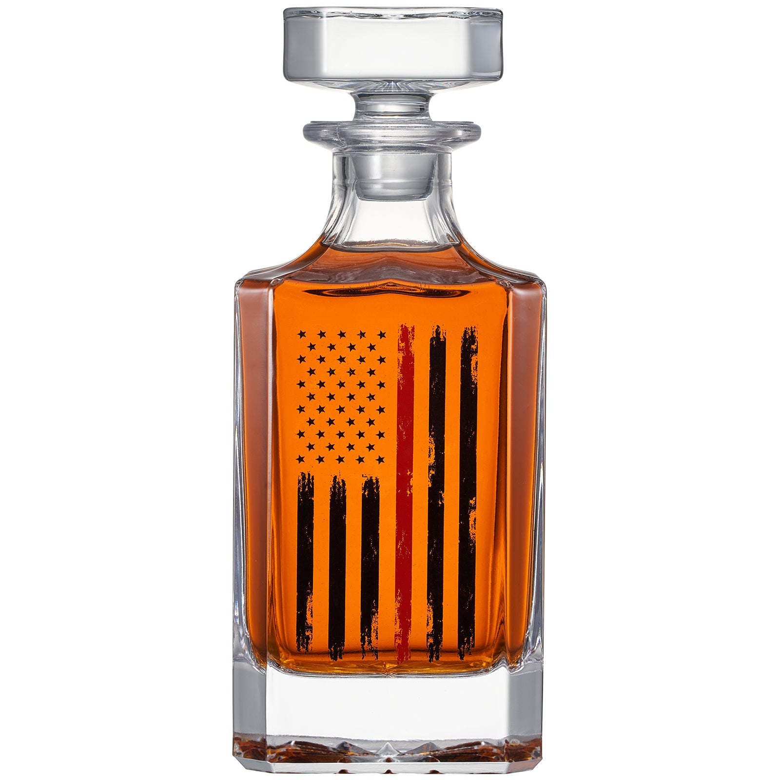 Firefighter whiskey decanter set with two glasses and red tactical American flag in wooden box — view 4