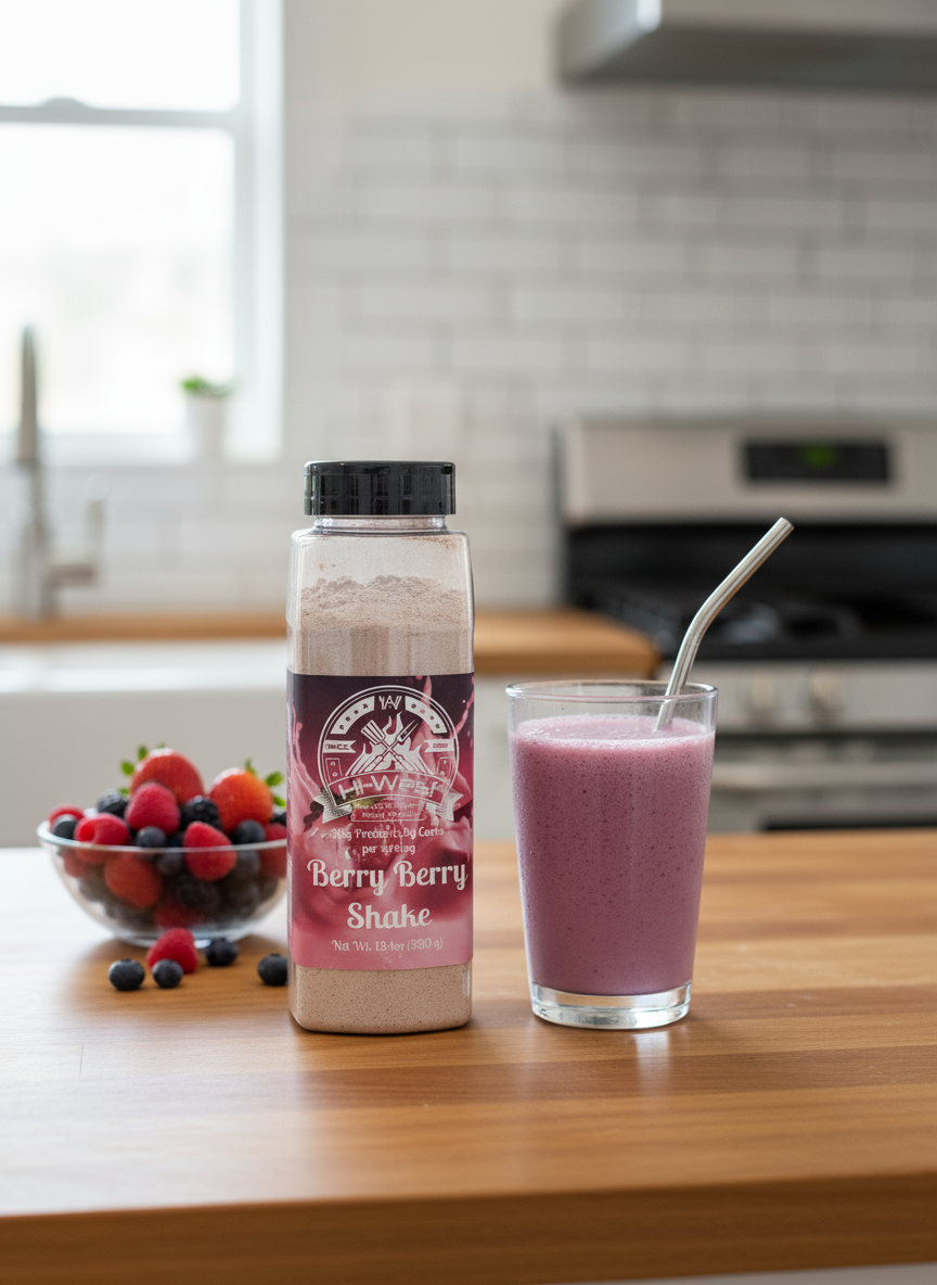 Berry berry protein smoothy powder in a glass vibrant pink strawberry and raspberry wellness drink — view 2