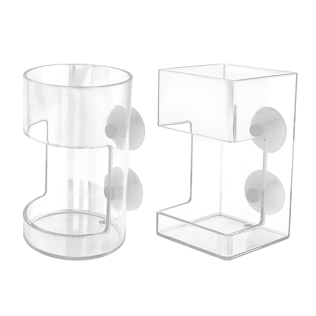 Floating aquarium feeding ring in transparent plastic with two secure suction cups mounted on glass — view 2
