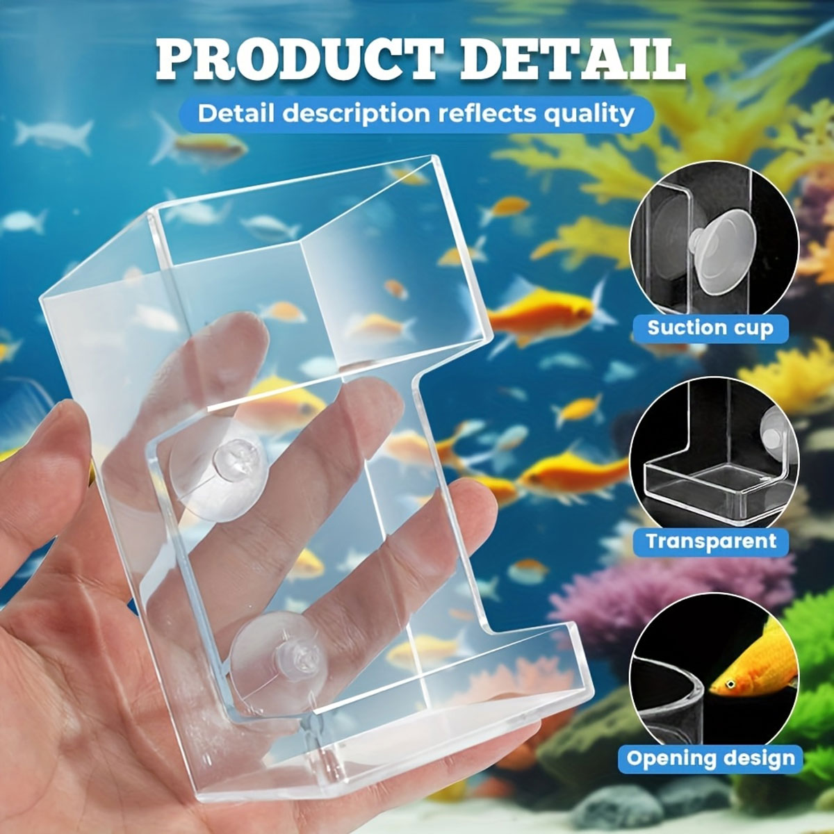 Floating aquarium feeding ring in transparent plastic with two secure suction cups mounted on glass — view 4