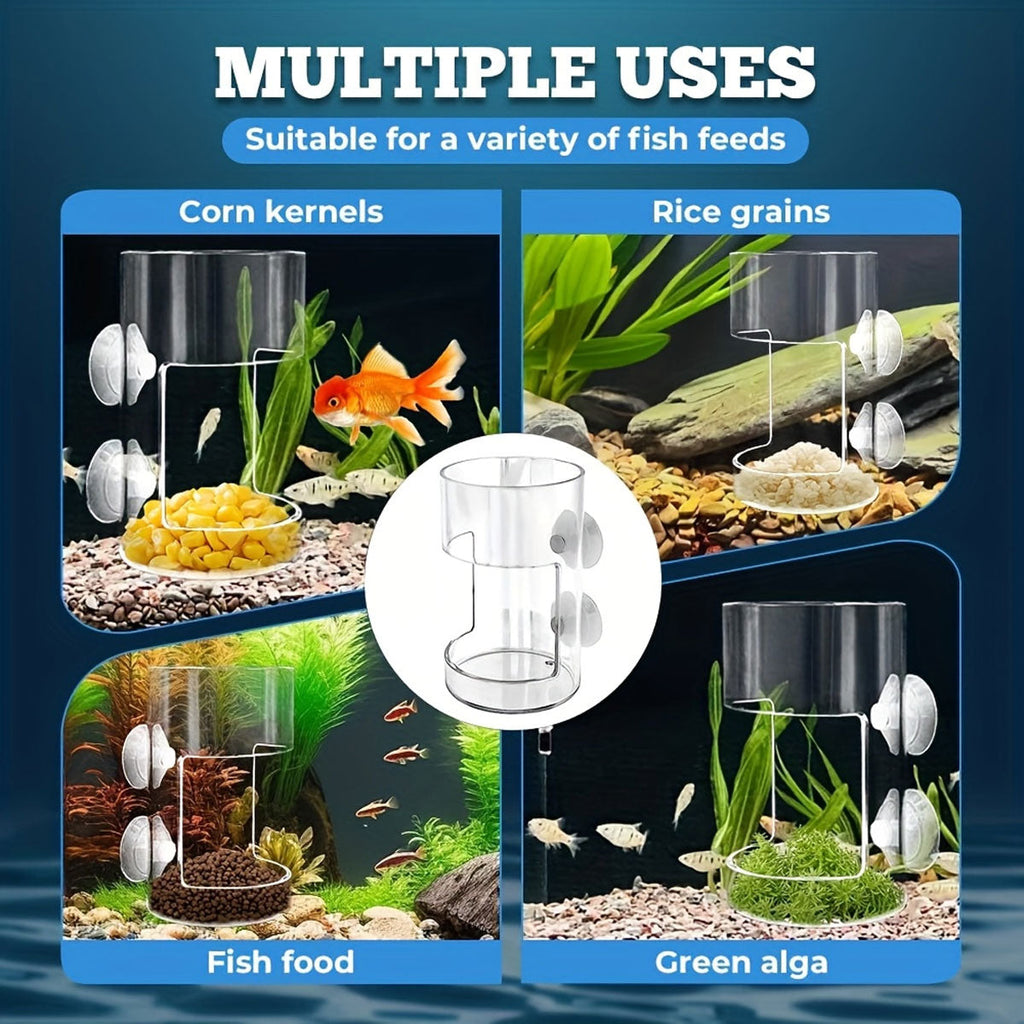Floating aquarium feeding ring in transparent plastic with two secure suction cups mounted on glass — view 5
