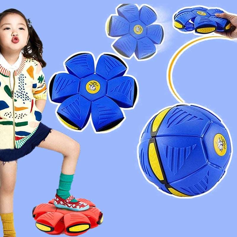 Flat beach garden toy transforming plastic disc ball with neon finish and LED lights