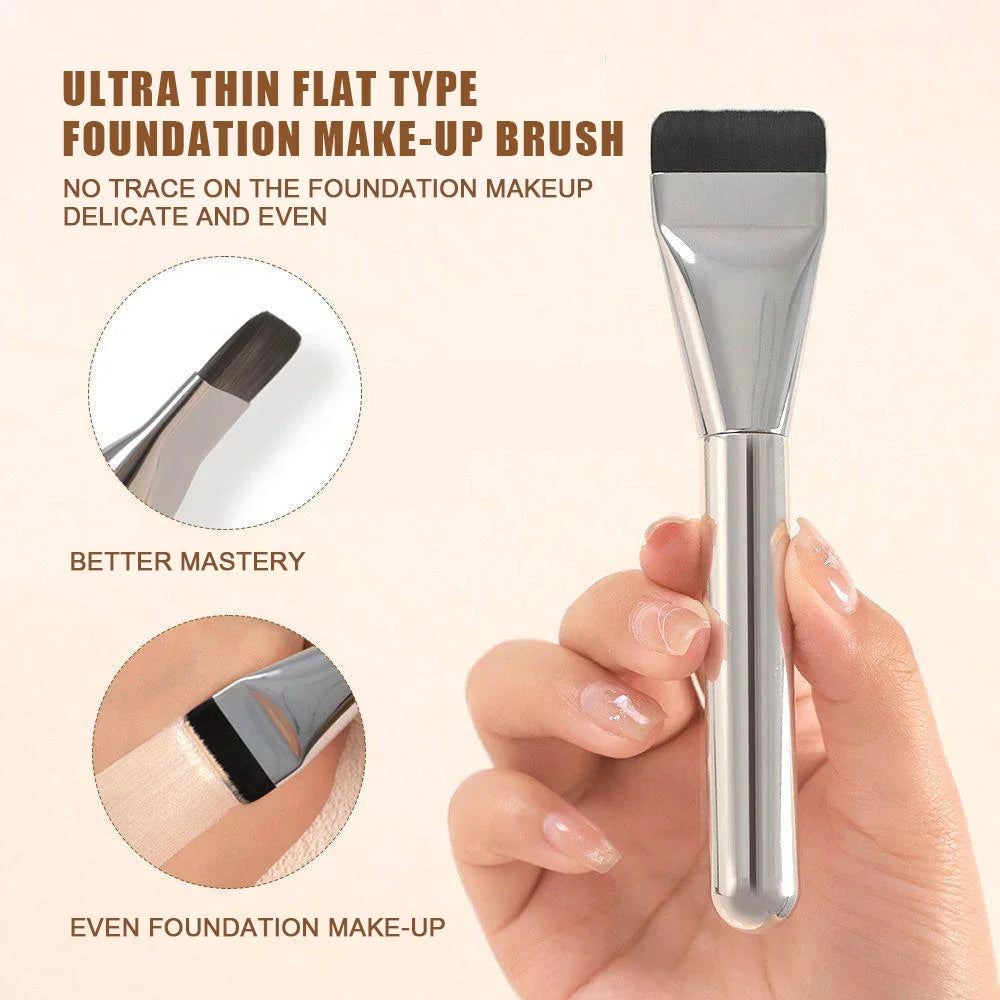 Flat foundation makeup brush with a durable plastic handle and densely packed soft synthetic bristles — view 2