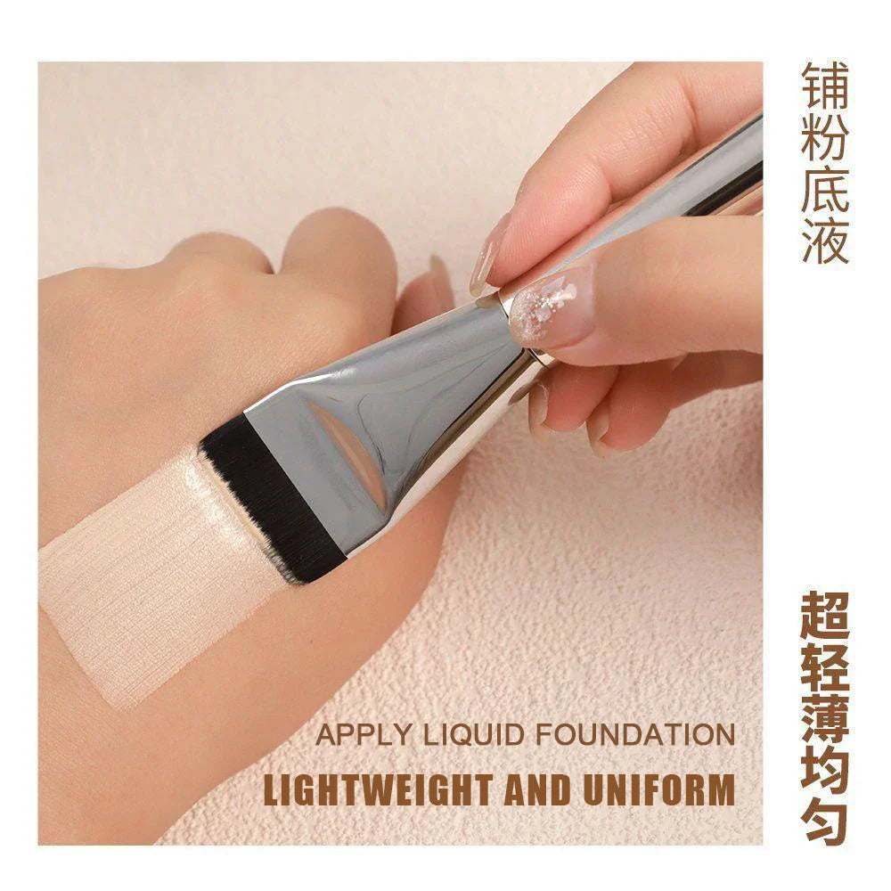 Flat foundation makeup brush with a durable plastic handle and densely packed soft synthetic bristles — view 3