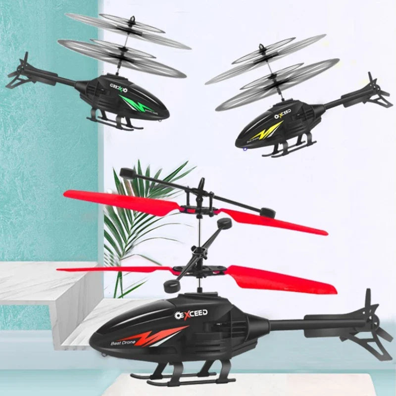 Floating RC helicopter with remote control, featuring sleek plastic body and levitation induction propellers — view 4