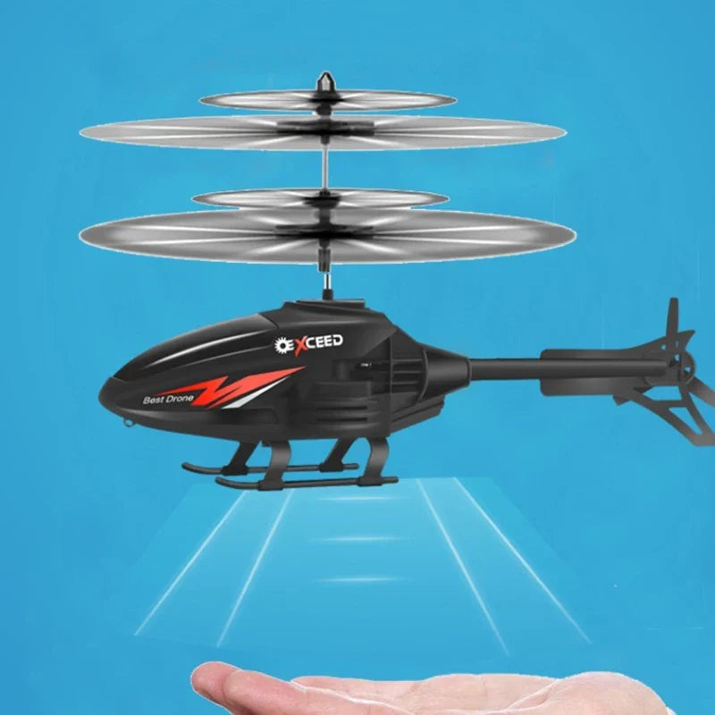 Floating RC helicopter with remote control, featuring sleek plastic body and levitation induction propellers — view 5