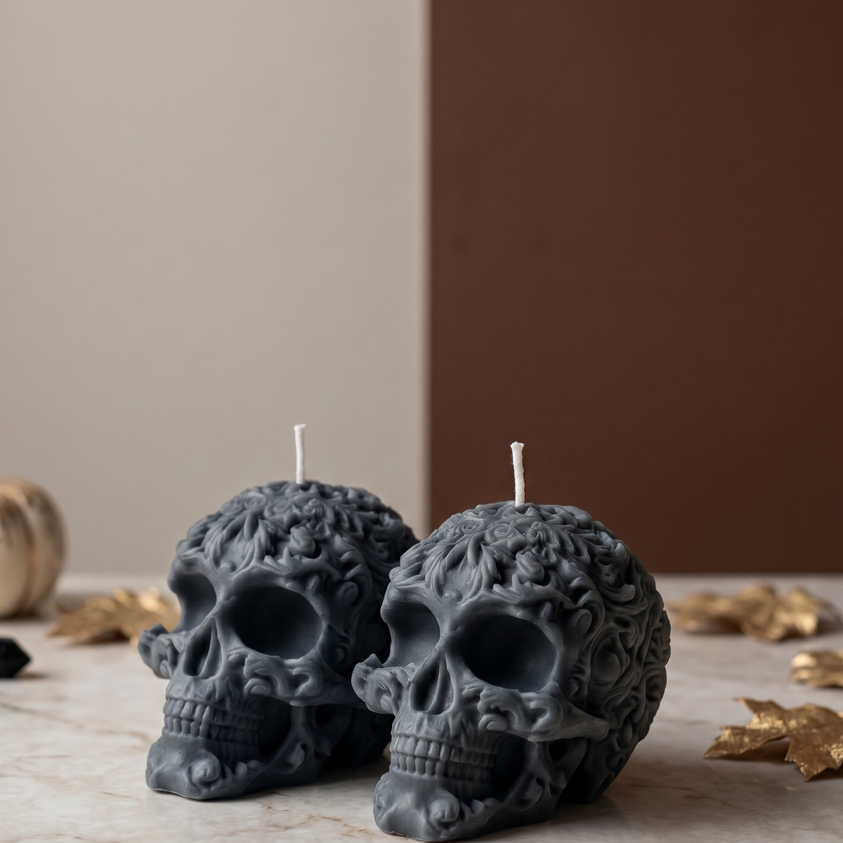 Floral Skull Sculpture Candle-3