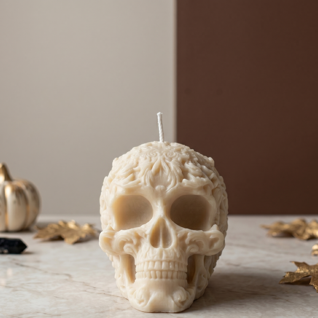 Floral Skull Sculpture Candle-0