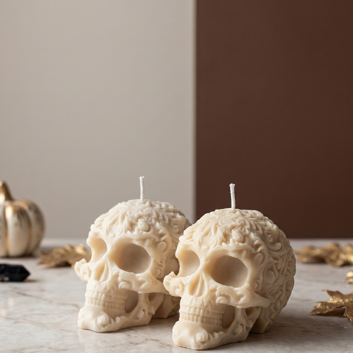 Floral Skull Sculpture Candle-1