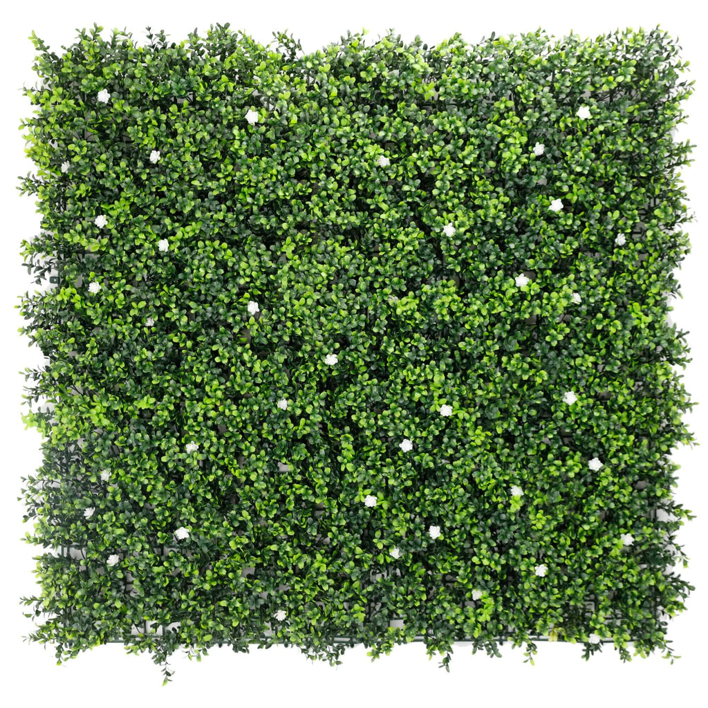 White Flowering Boxwood Artificial Vertical Garden Green Wall Panel 40×40in 11 SQ FT – UV Resistant – Commercial Grade-0