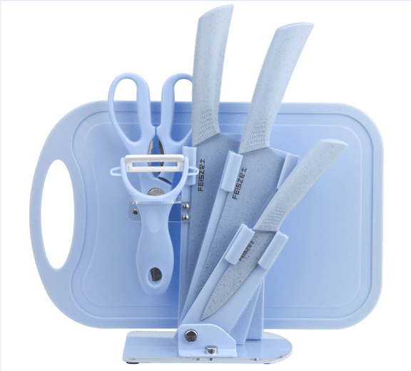 Foldable kitchen tool set with integrated cutting board, stainless steel knives, and scissors in compact design — view 3
