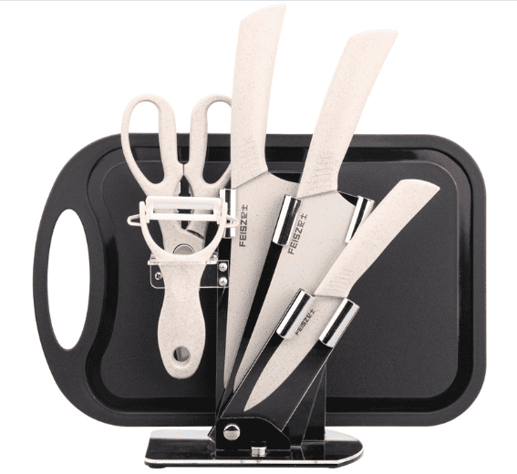 Foldable kitchen tool set with integrated cutting board, stainless steel knives, and scissors in compact design — view 5