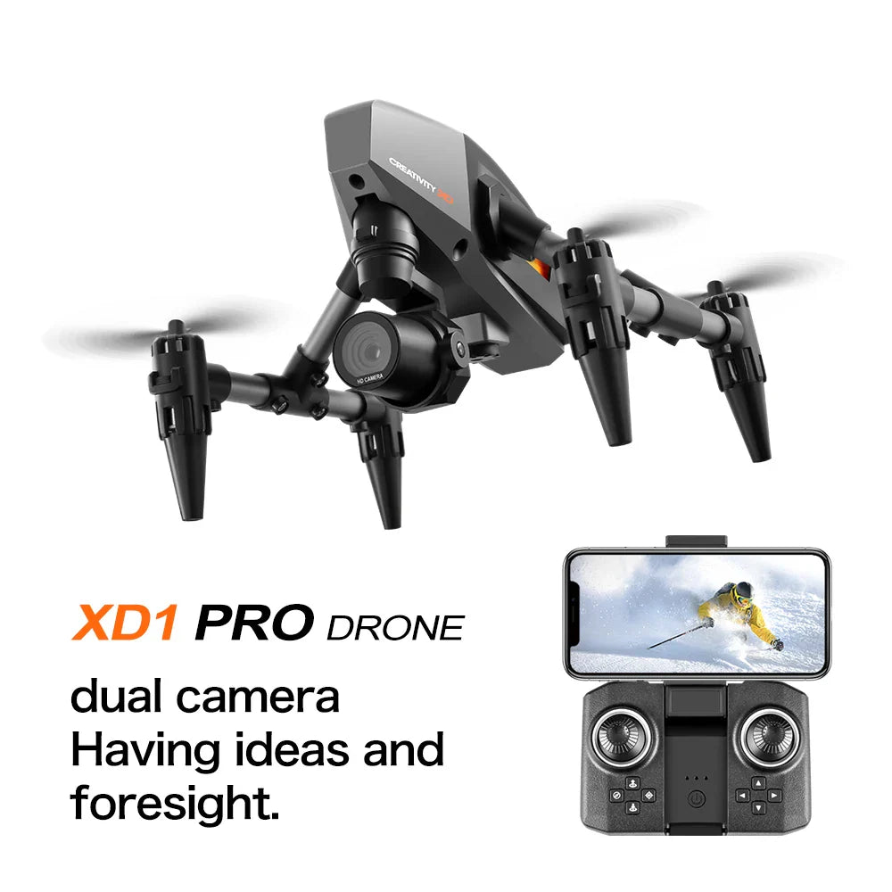 Black foldable XD1 mini drone with dual HD cameras and remote controller for aerial photography — view 4