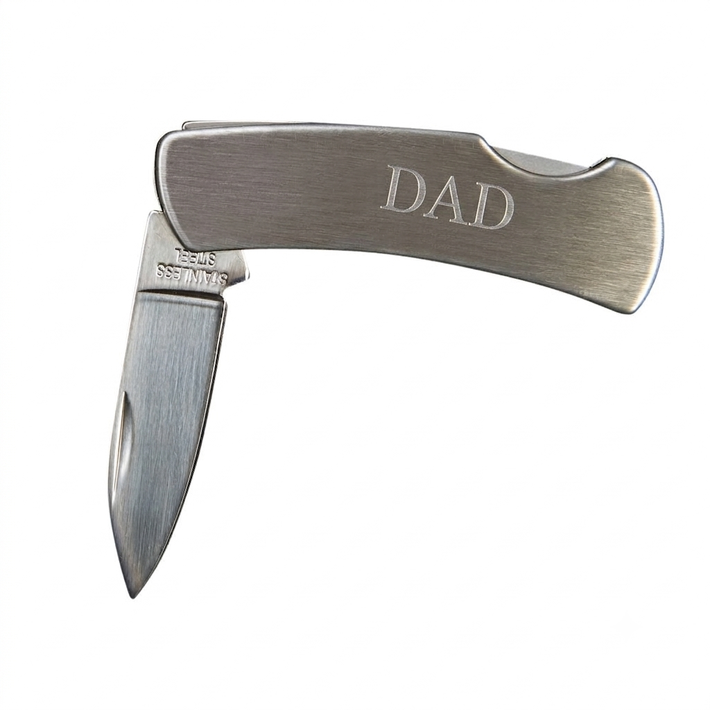 Stainless steel folding locking pocket knife with smooth plain sides for custom engraving — view 3