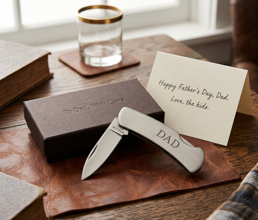 Stainless steel folding locking pocket knife with smooth plain sides for custom engraving — view 4