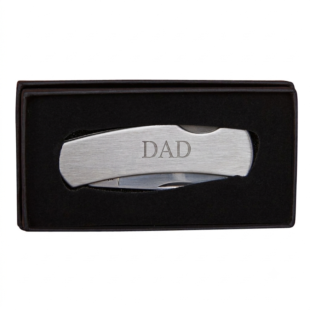 Stainless steel folding locking pocket knife with smooth plain sides for custom engraving — view 2