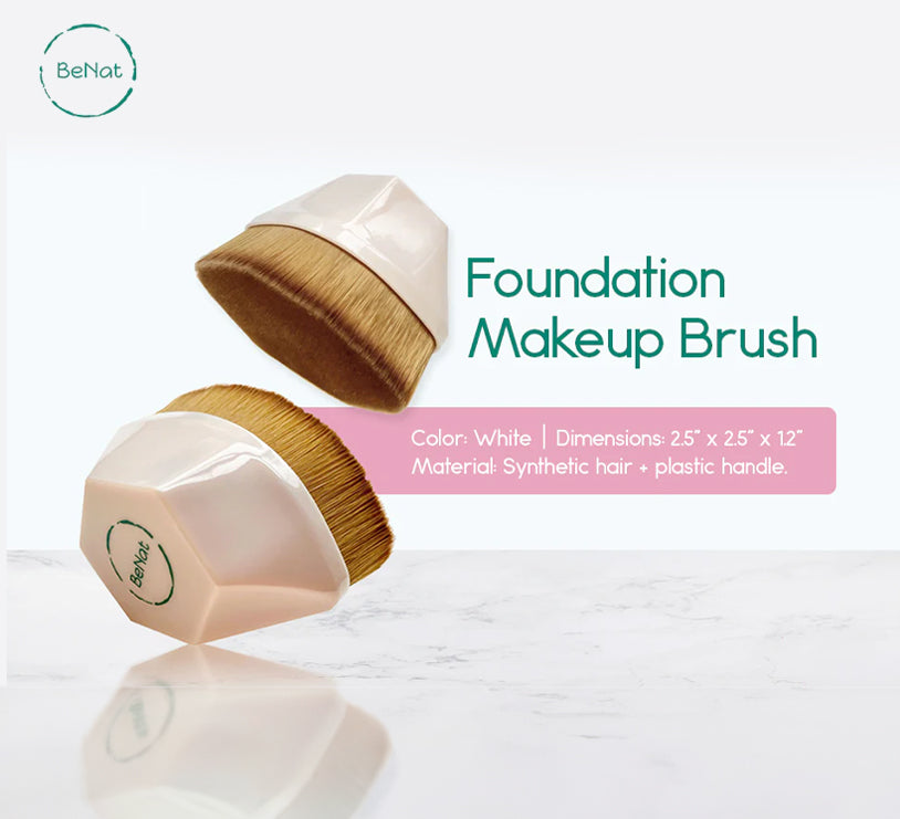 White synthetic foundation makeup brush with a solid ergonomic handle and densely packed soft bristles. — view 3