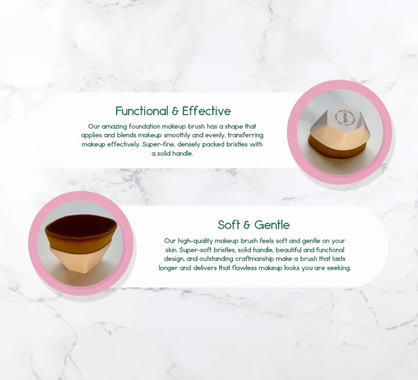 White synthetic foundation makeup brush with a solid ergonomic handle and densely packed soft bristles. — view 4