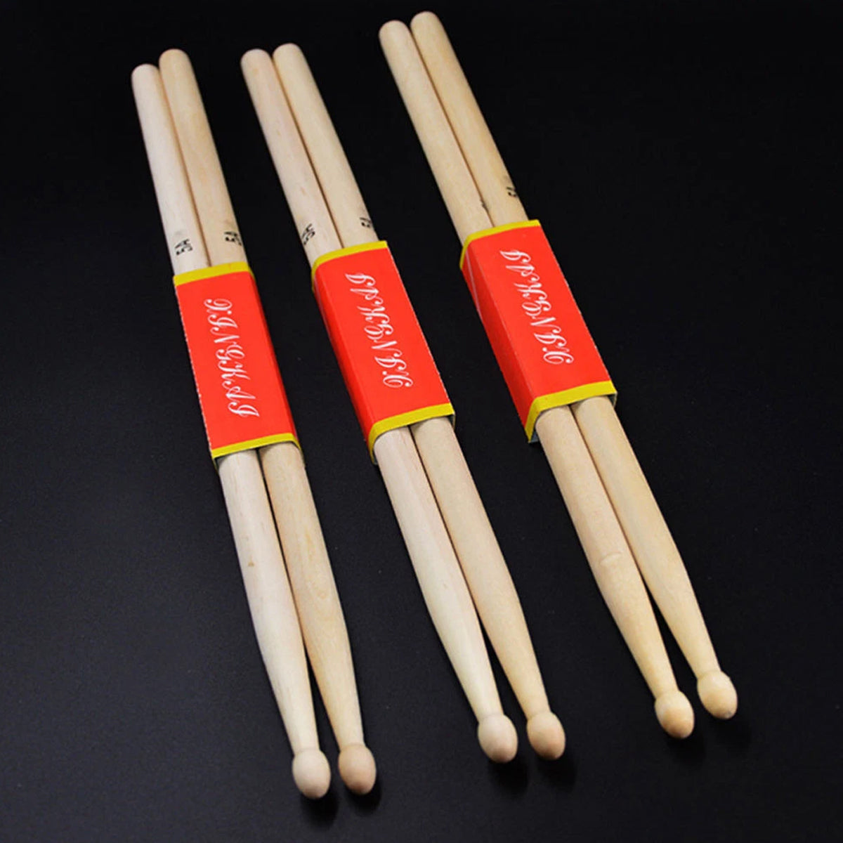 12 pairs of natural maple wood drumsticks with orange accents for acoustic drum sets — view 4