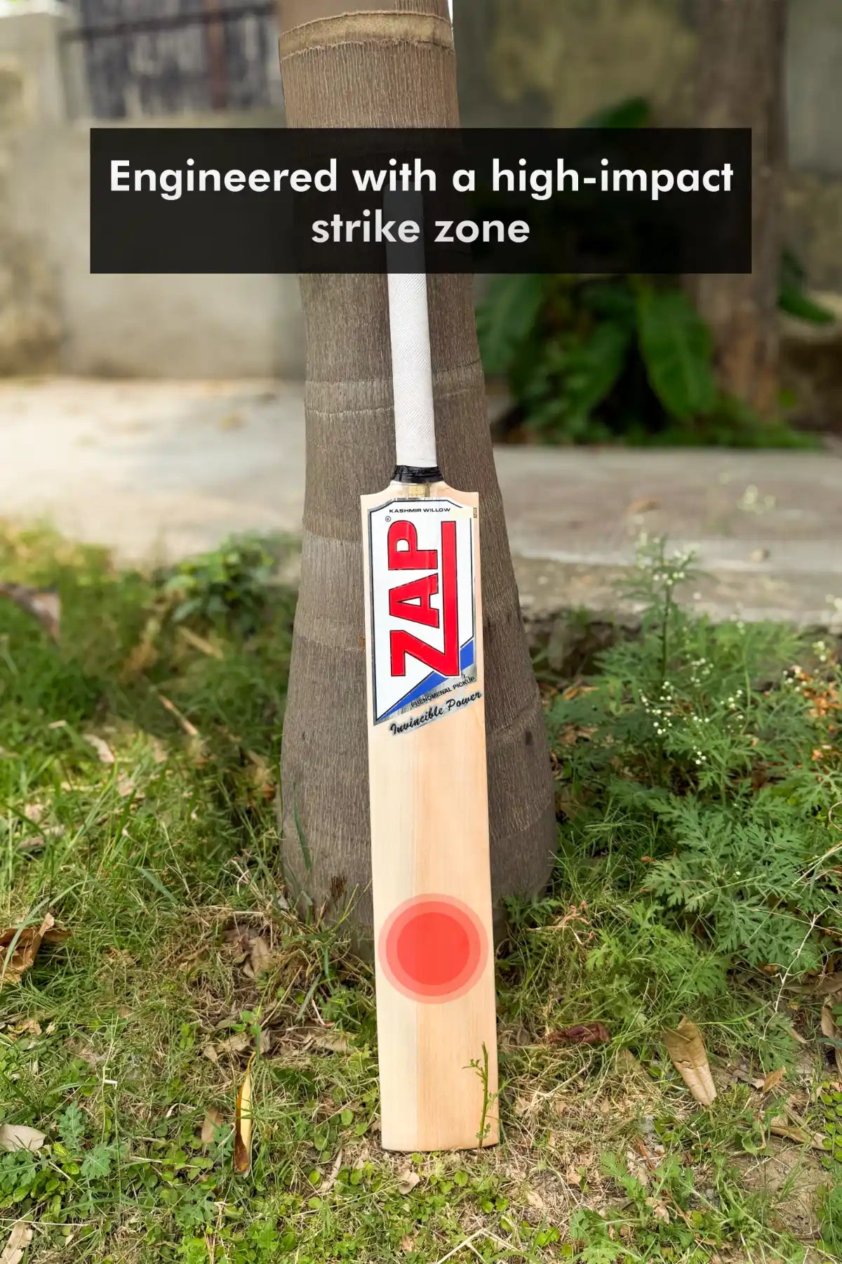 ZAP Invincible Power scoop tennis cricket bat crafted from premium Kashmir willow with chevron grip — view 3