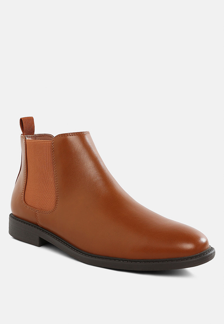 Men's faux leather Chelsea boots with elasticated side gussets, front pull tabs, and low block heel — view 2