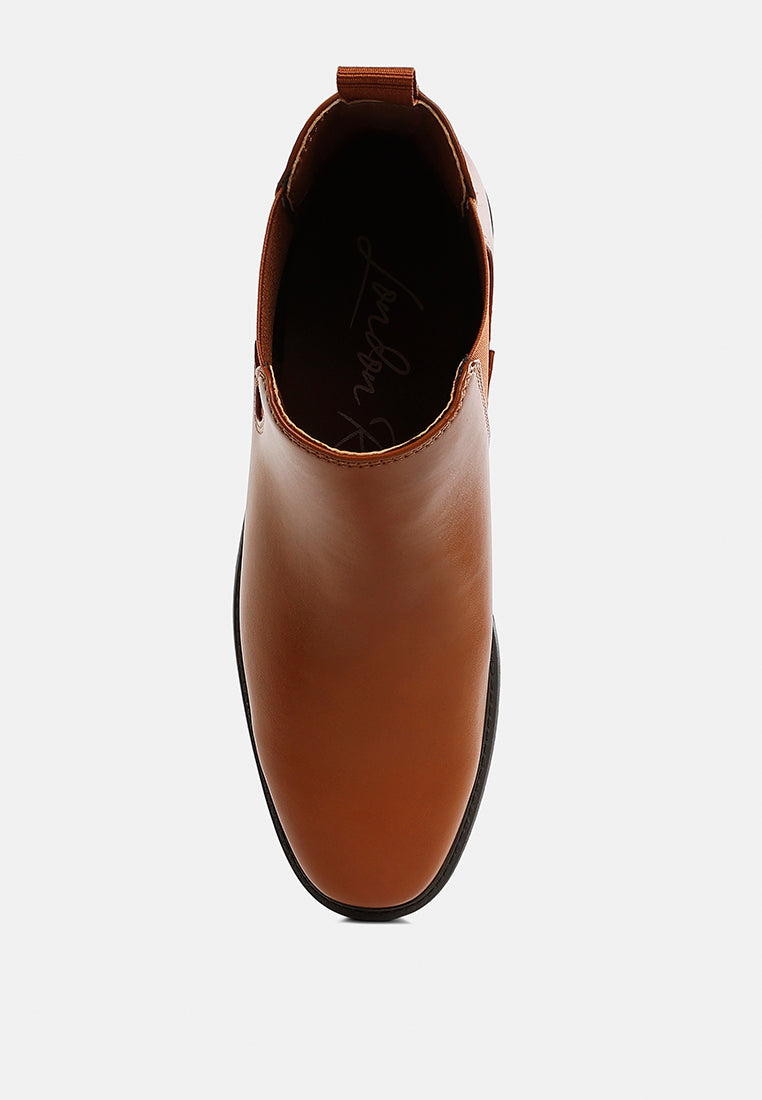 Men's faux leather Chelsea boots with elasticated side gussets, front pull tabs, and low block heel — view 4