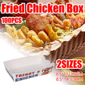 Disposable paper snack boxes holding fried food, oil-proof open-top food packaging container design.