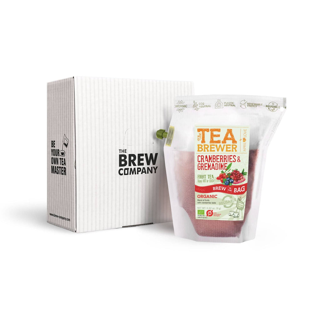 Cranberry and grenadine organic tea brewer pouch featuring fresh goji berries and bright pomegranate seeds — view 2