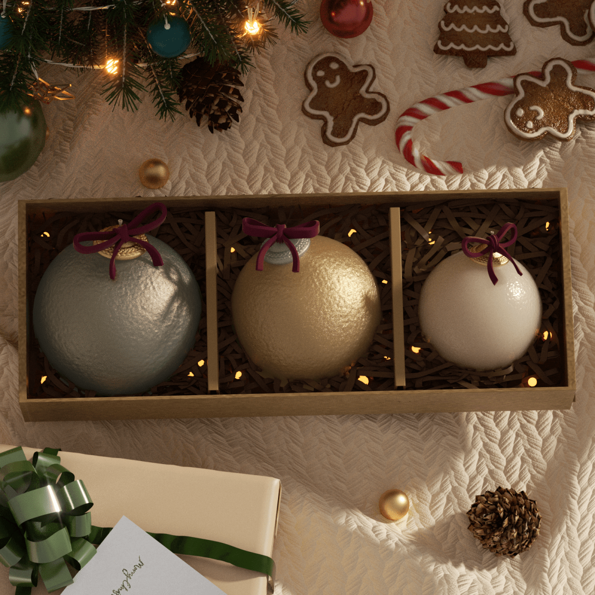 Vintage hammered texture Christmas bauble silicone candle mold with ornament cap details. — view 4