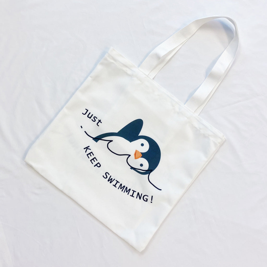 Just keep swimming eco bag, reusable canvas tote with shoulder straps and interior pocket — view 4