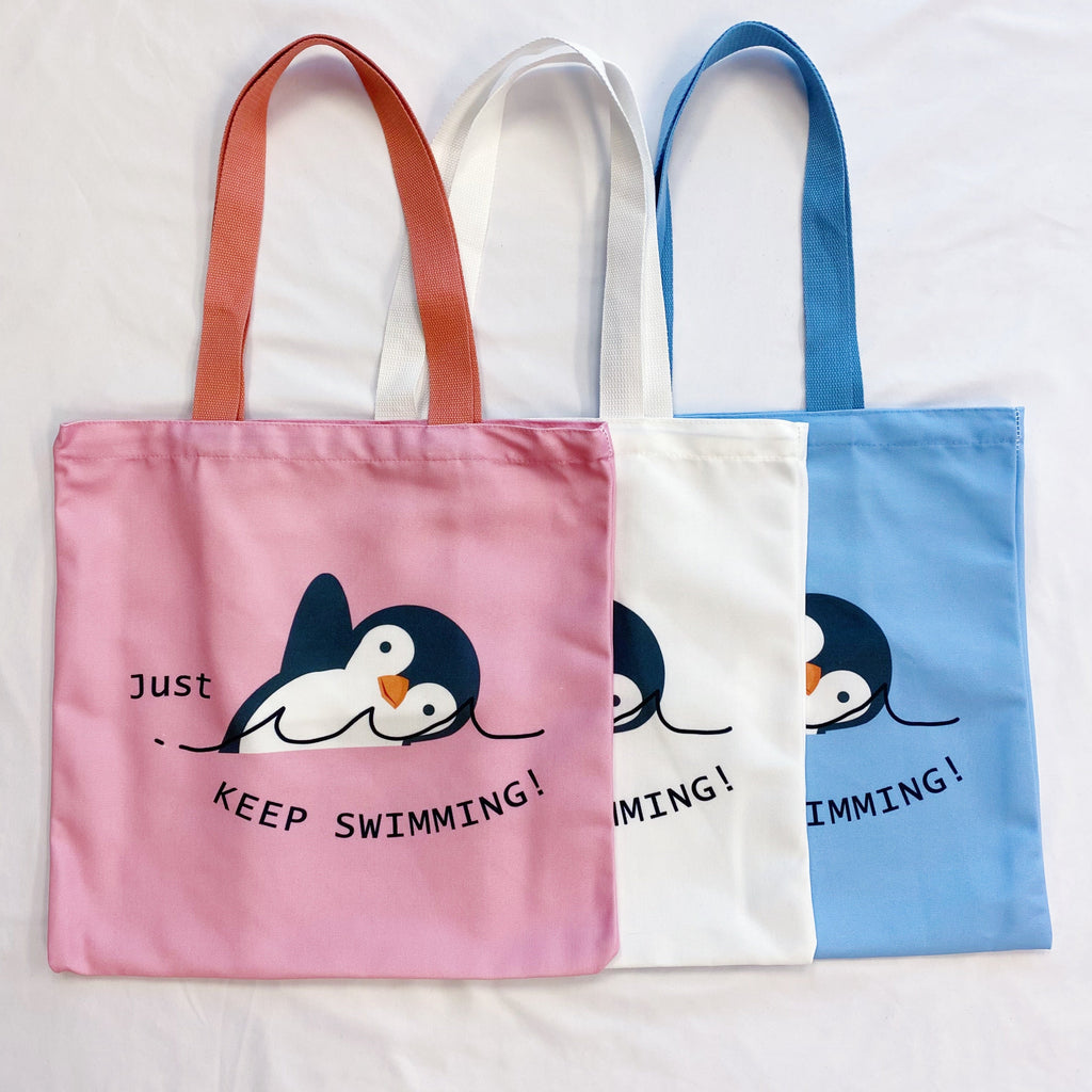 Just keep swimming eco bag, reusable canvas tote with shoulder straps and interior pocket — view 3