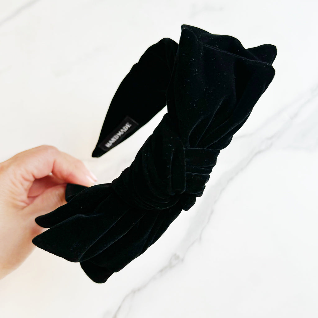 Structured velvet bow headband in a classic elegant style for sophisticated hair styling — view 2