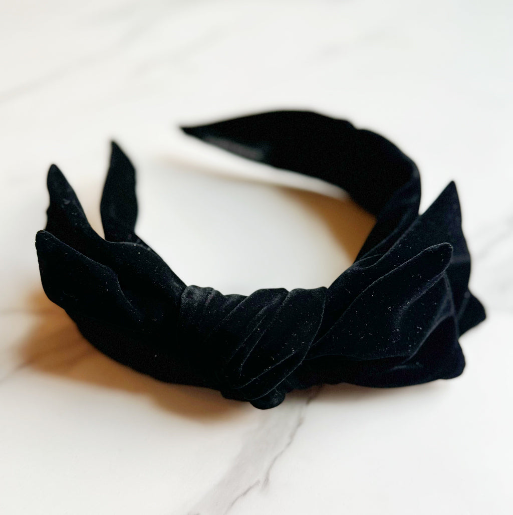 Structured velvet bow headband in a classic elegant style for sophisticated hair styling — view 5