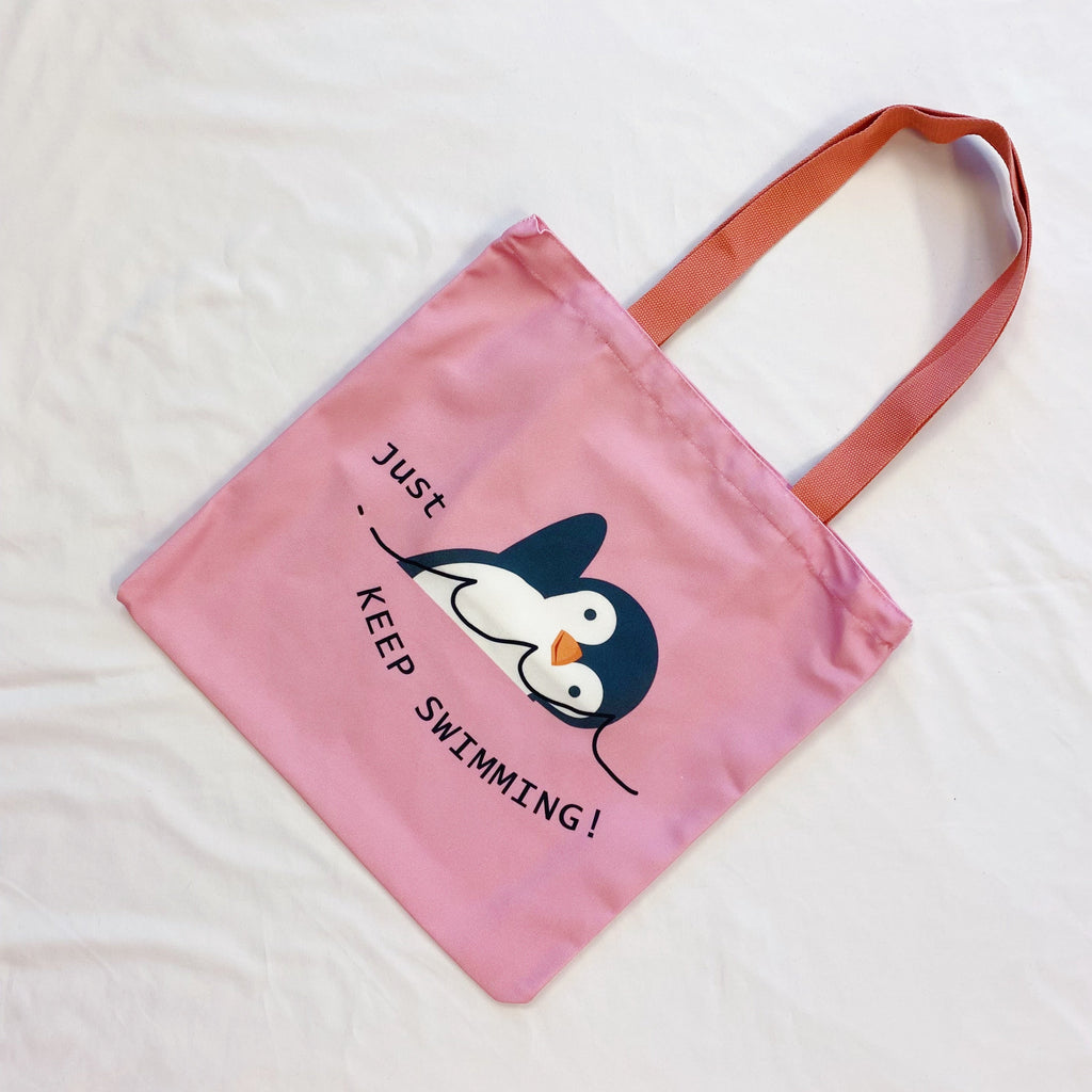 Just keep swimming eco bag, reusable canvas tote with shoulder straps and interior pocket — view 5