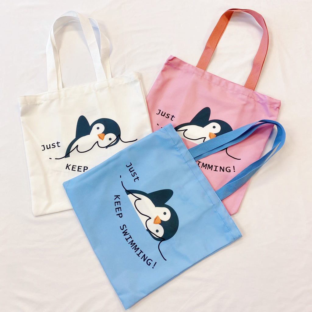Just keep swimming eco bag, reusable canvas tote with shoulder straps and interior pocket — view 2