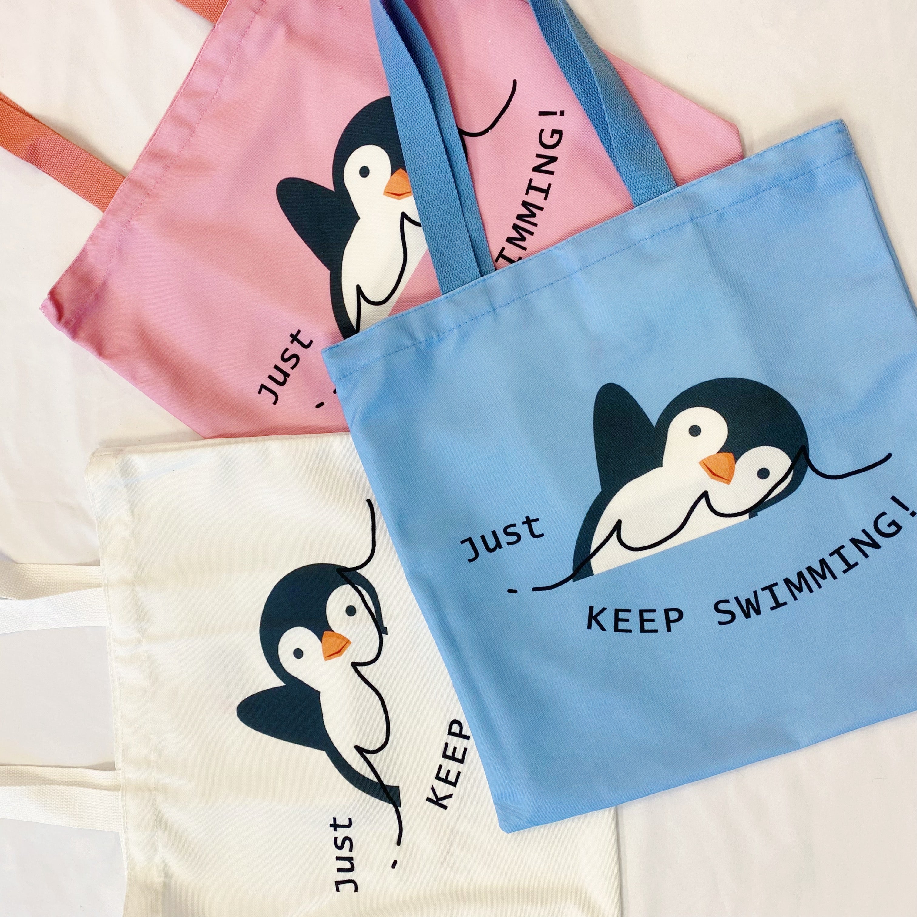Just keep swimming eco bag, reusable canvas tote with shoulder straps and interior pocket