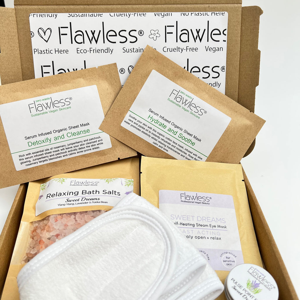 Eco-friendly letterbox self care gift set featuring bath salts, eye mask, facial mask, and balm — view 2