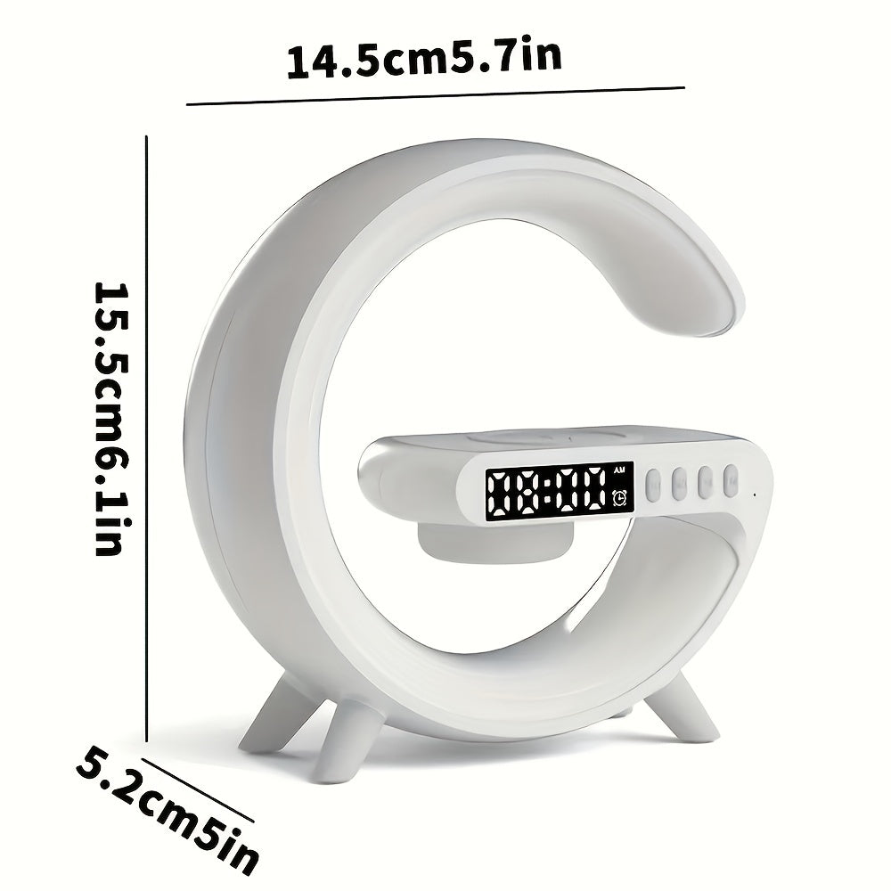 G-shaped wireless charger station with glowing RGB night light and built-in Bluetooth speaker — view 5