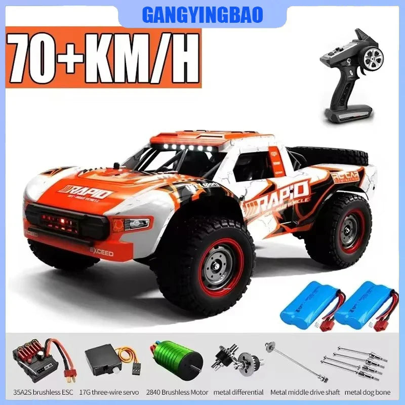 1:16 high-speed brushless RC car with durable metal and PVC frame in dynamic action