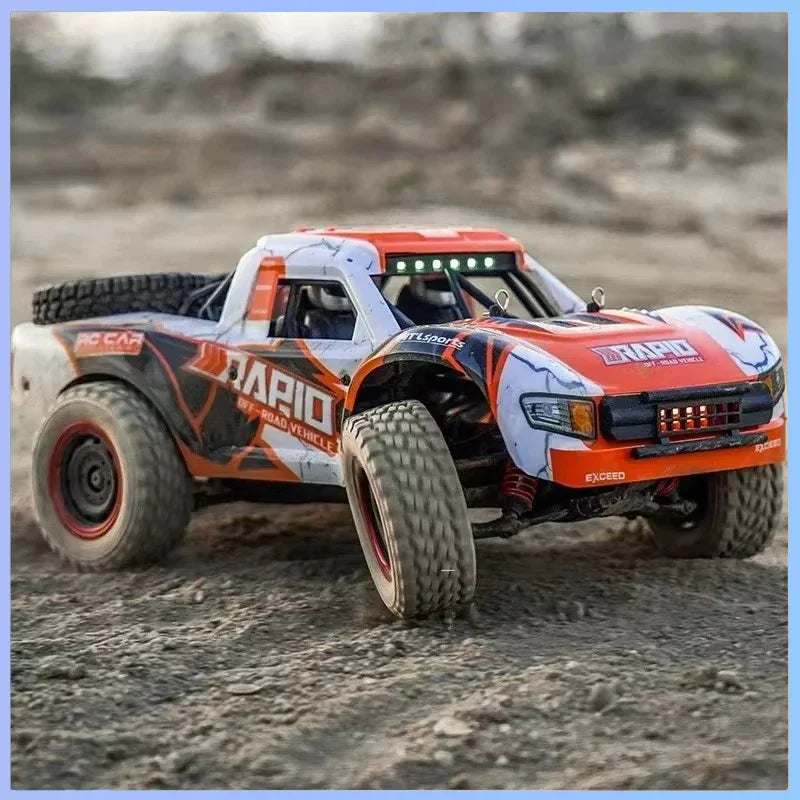 1:16 high-speed brushless RC car with durable metal and PVC frame in dynamic action — view 2