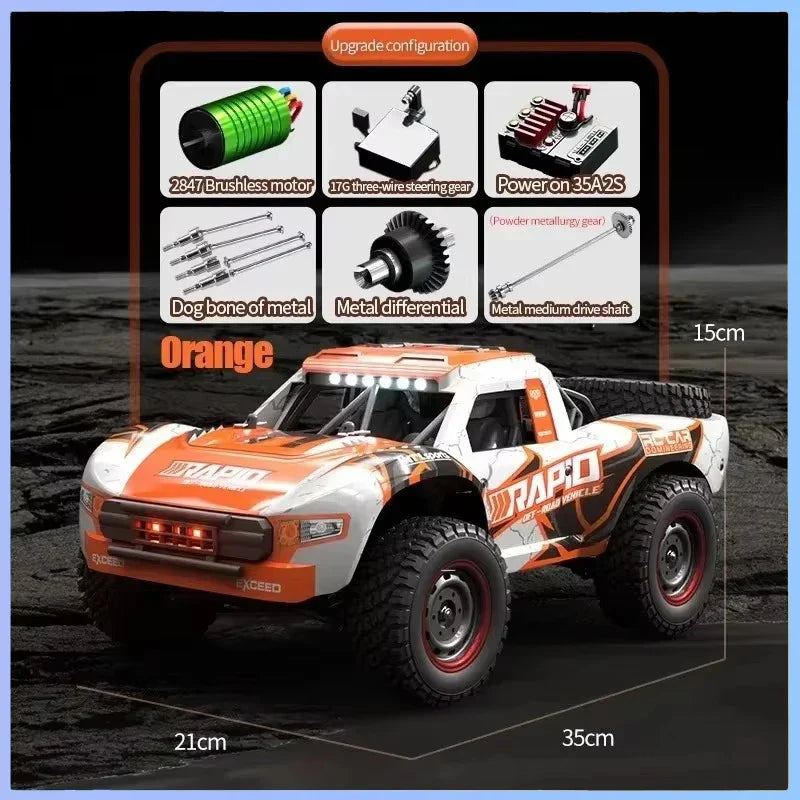 1:16 high-speed brushless RC car with durable metal and PVC frame in dynamic action — view 4
