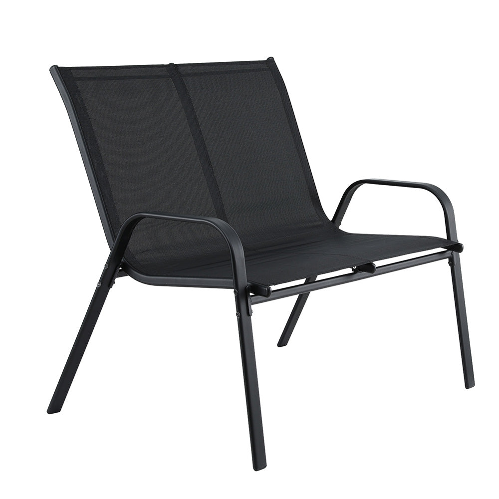 Black two seater outdoor garden bench made of steel and textilene fabric — view 4