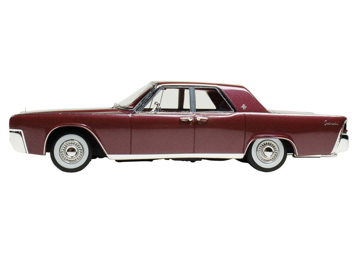 1962 Lincoln Continental 1/43 scale resin model car in royal red metallic with display case — view 4