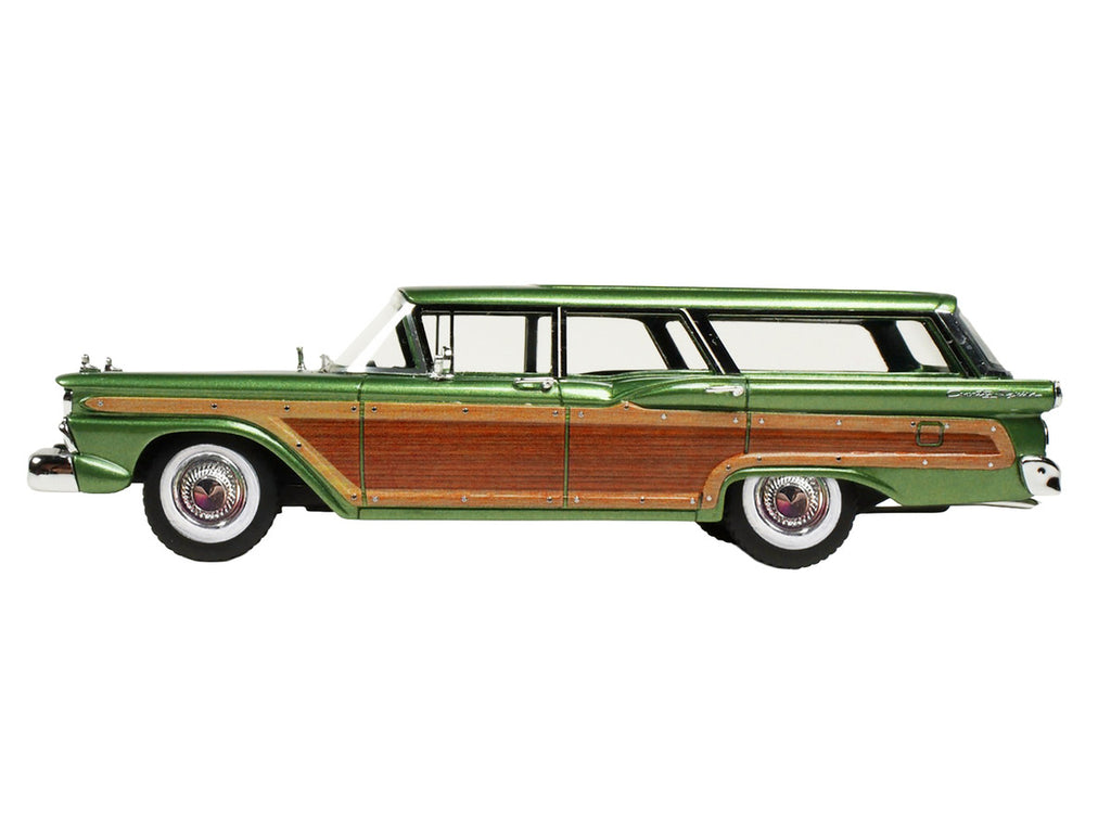 1/43 scale 1959 Ford Country Squire resin model car in Sherwood Green Metallic with woodgrain sides — view 2
