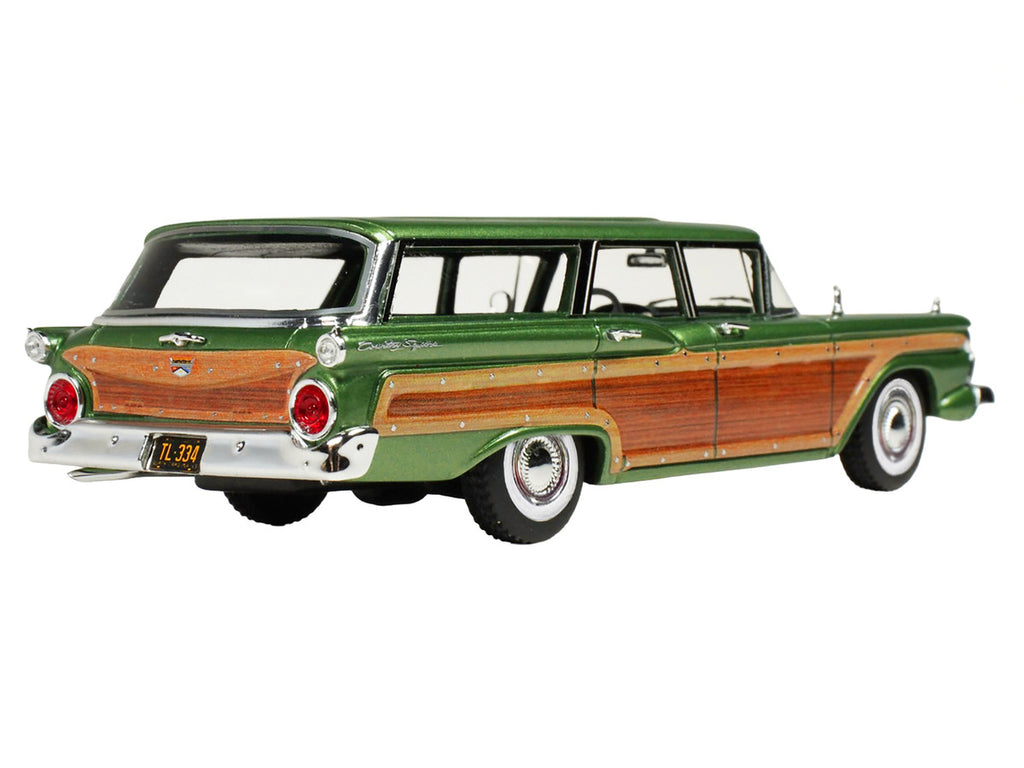 1/43 scale 1959 Ford Country Squire resin model car in Sherwood Green Metallic with woodgrain sides