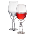 Skeleton stemmed wine glasses featuring silver finish bone stems and clear glass bowls