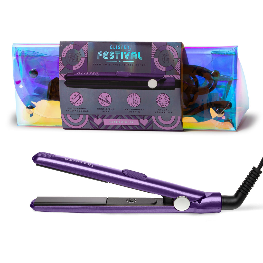 GLISTER "Festival Mode" Styling Kit | Mini Flat Iron, Detangling Brush, Comb & Sectioning Clips-2