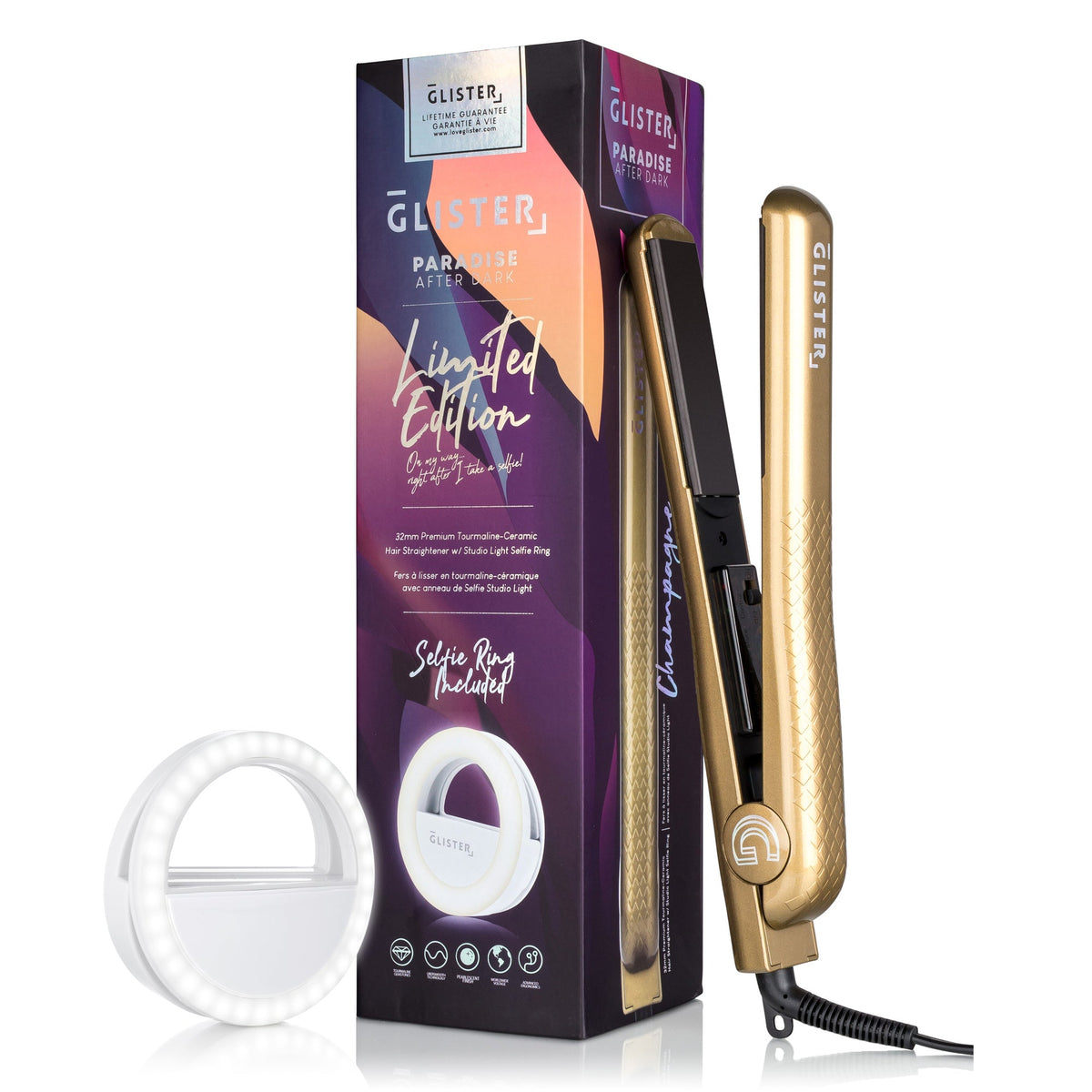 Limited Edition 1.25" "Paradise After Dark" Flat Iron (with Selfie Ring Included)-5
