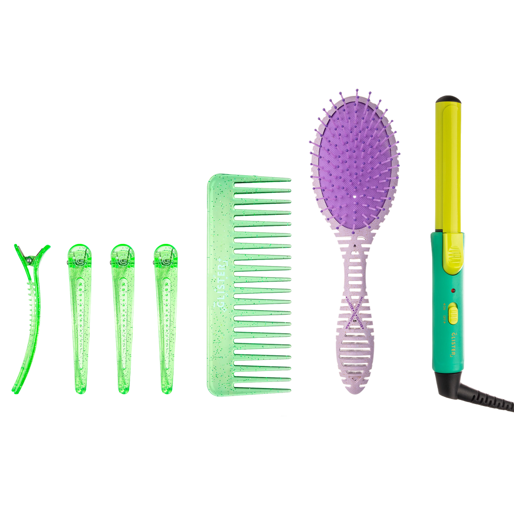 GLISTER "Mini Curls" Travel Styling Set | Clip Curler, Detangling Brush, Comb & Sectioning Clips-0